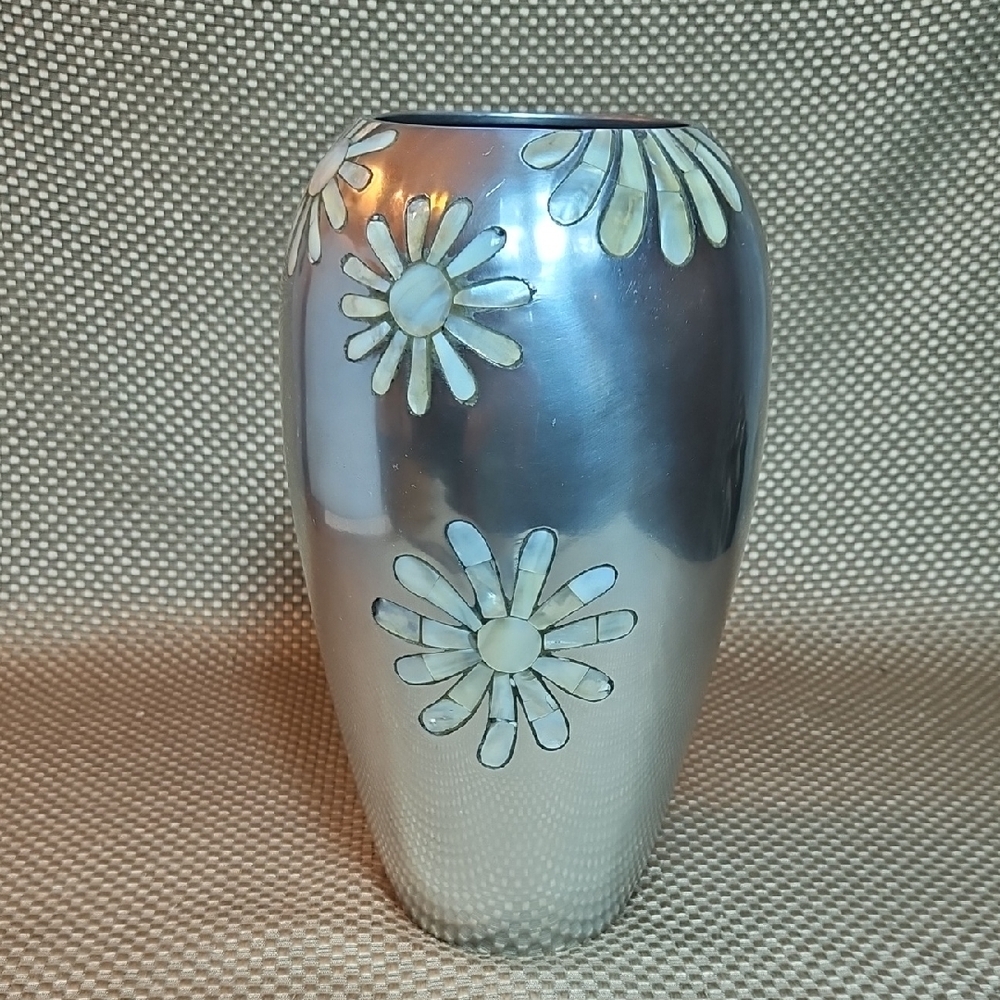 Vintage Towle Silversmiths Mother of Pearl Collection Inlay Daisy Flower Vase